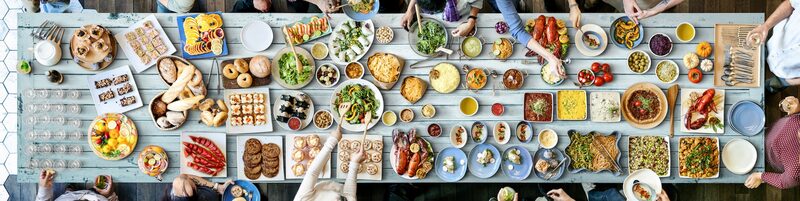 A catered buffet table laid out with food